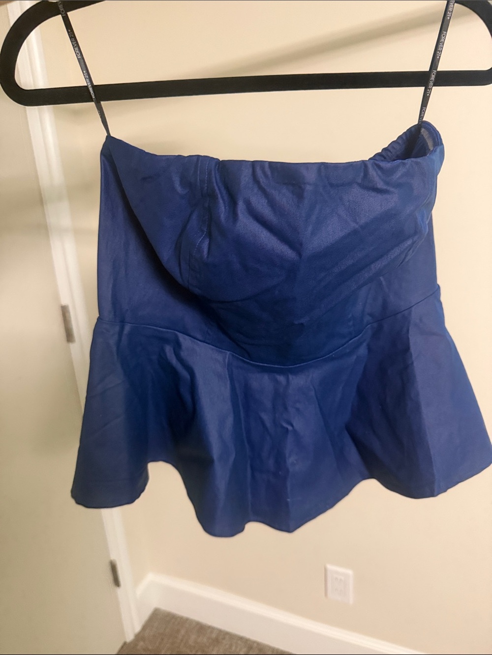 Forever 21 Blue Strapless Peplum Crop Top